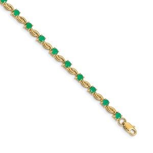 Million Charms 14k Yellow Gold Green Emerald Bracelet 7in.
